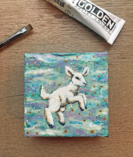 Original Painting on Canvas, Leaping Lamb